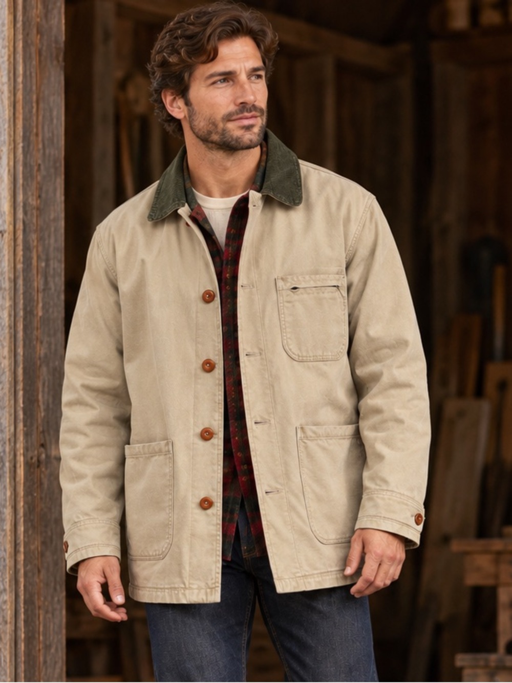 Vintage L.L.Bean Men’s Large Barn Field Coat Canvas Removable Plaid Liner